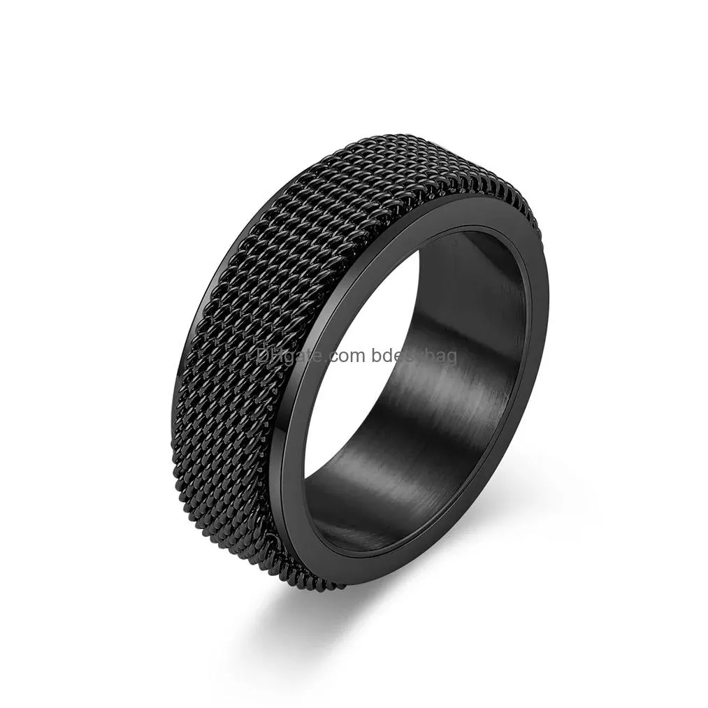 gold mesh ring band stainless steel rotary decompression rings for men women hiphop fashion fine jewelry