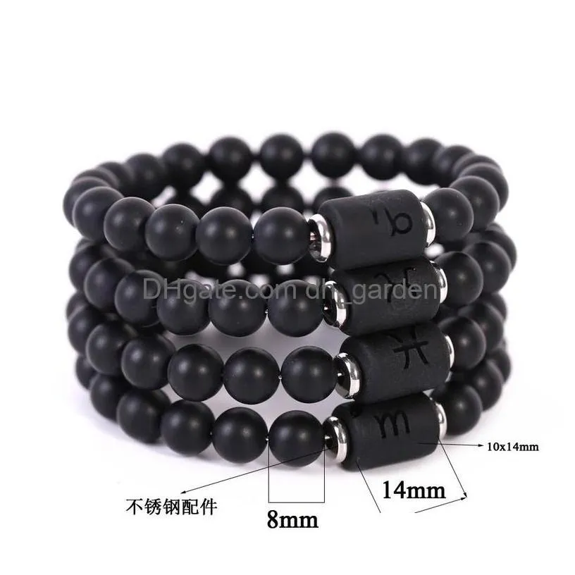 twelve constell bracelet black stone strands sign horoscope beads stretch bracelets for women men fashion jewelry will and sandy
