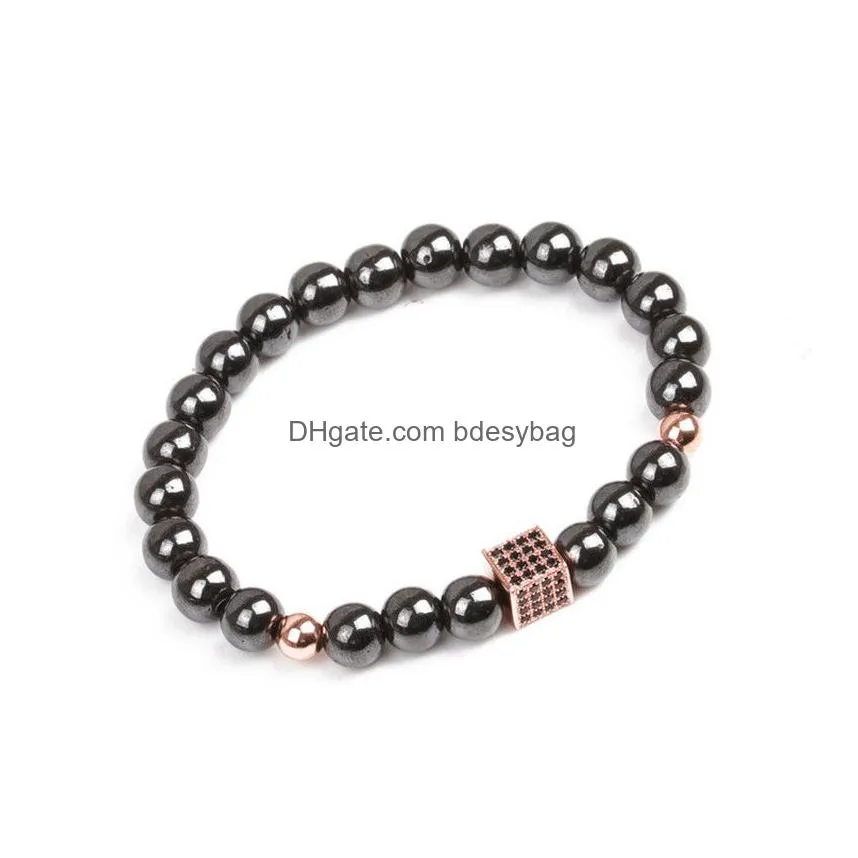 black diamond zircon box magnet beads strands bracelet wristband cuff women men fashion jewelry