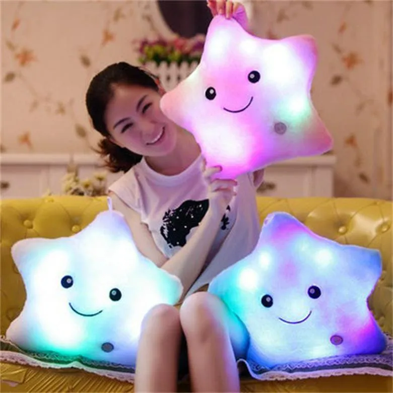 colorful luminous throw pillow cute five-pointed star glow-in-the-dark plush toy girl birthday gift