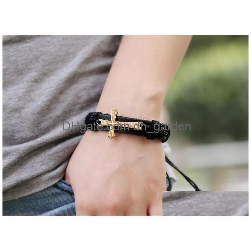 christian scripture cross bracelets genuine leather wristband bible fashion jewelry for men women