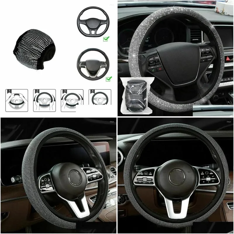 steering wheel covers 1pc universal 15`` bling rhinestone car cover white accessories