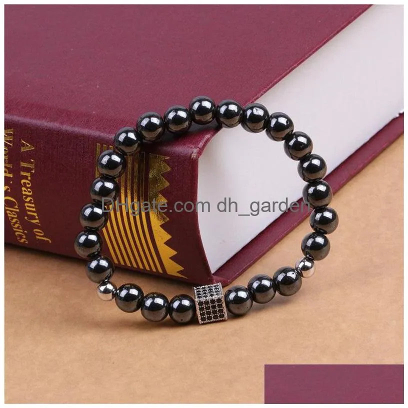 black zircon box magnet beads strands bracelet stone bracelets wristband cuff women men fashion jewelry