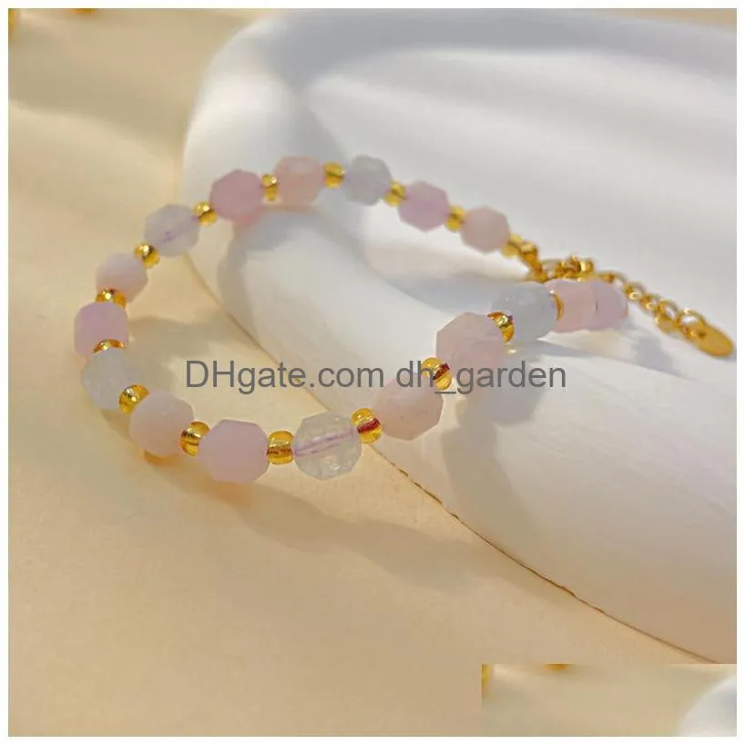 morganite beaded bracelet natural gemstone adjustable bracelets stainless steel fashion summer jewelry for women