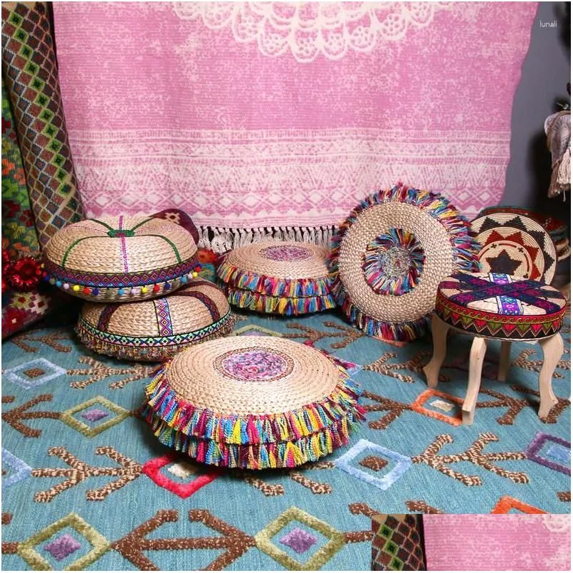 pillow handmade retro bohemian style nordic stool straw woven futon tatami