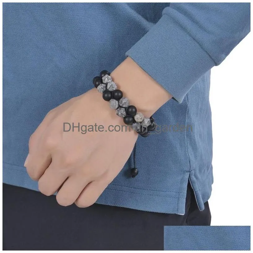 10mm matte frosted natural stone lava tiger eye beaded adjustable bracelet faceted gemstone double layer men bracelets wristband