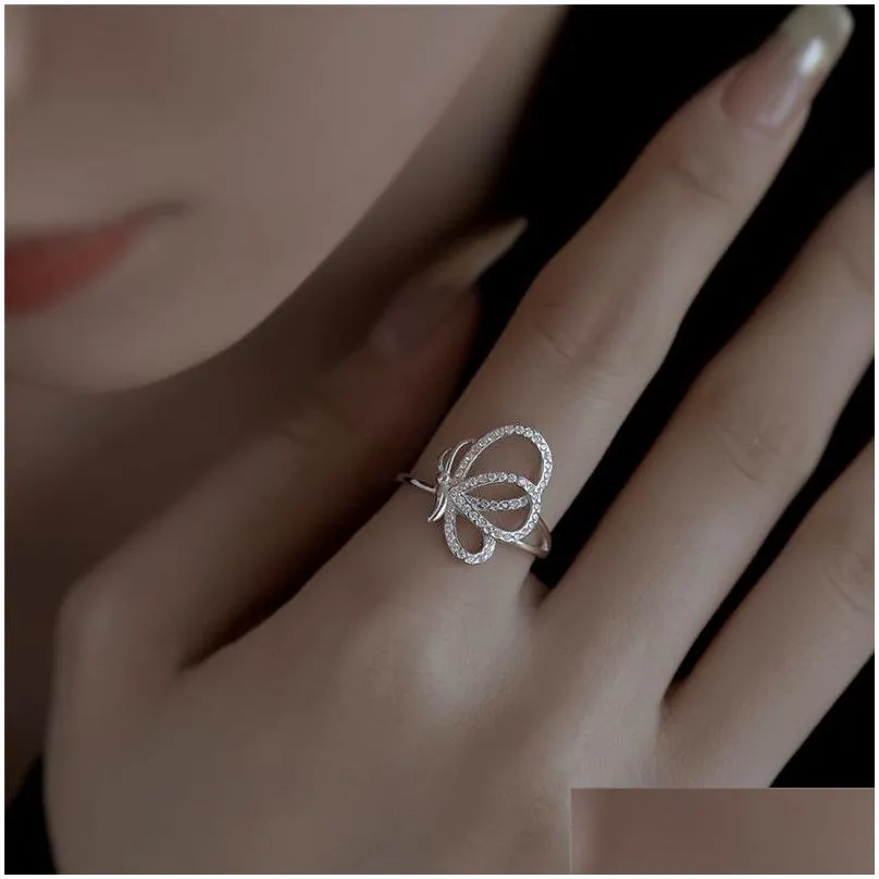 fashion gold ring for woman 925 sterling silver butterfly flower zirconia womens engagement wedding diamond love designer rings jewelry friend gift box size