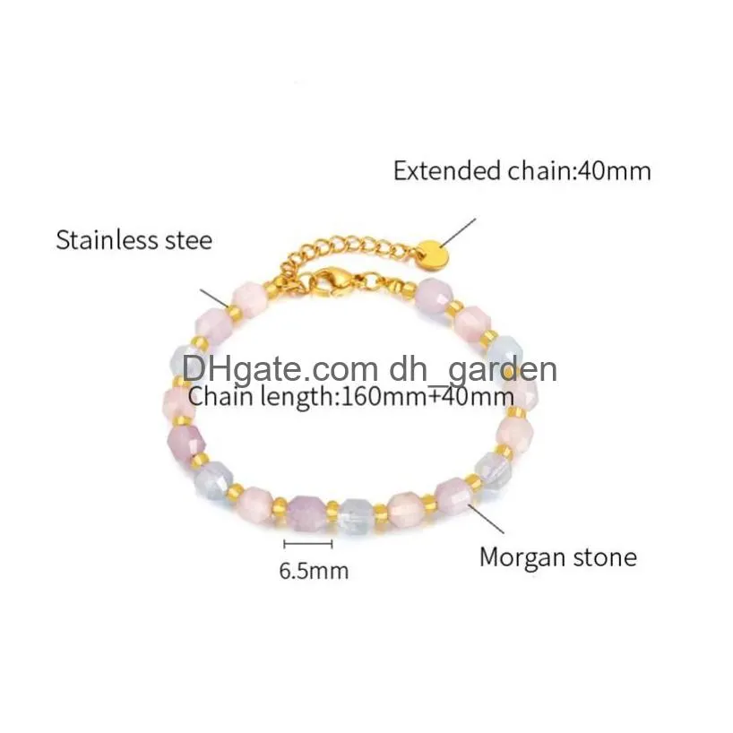 women morganite beaded bracelet natural gemstone adjustable bracelets stainless steel chain fashion jewelry gift