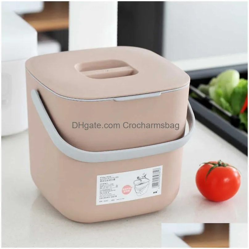 2 layer kitchen plastic trash bin compost waist garbage can rubbish accessories fruit vegetable food washing drainer 210728