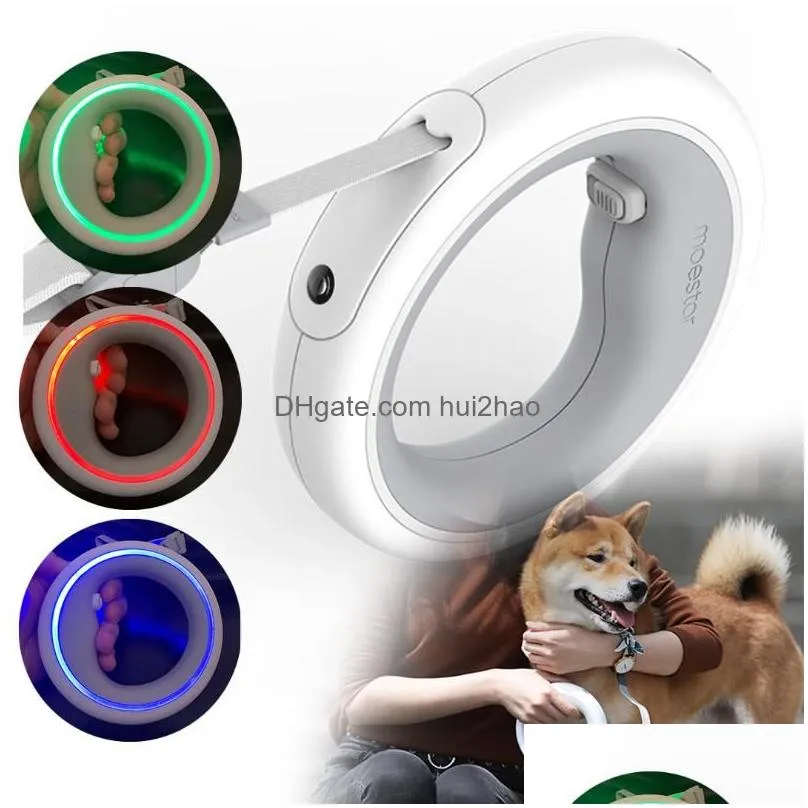 dog collars leashes moestar smart ufo retractable leash 2 plus usb charging led lighting side glow anti-slip handle one-handed brake