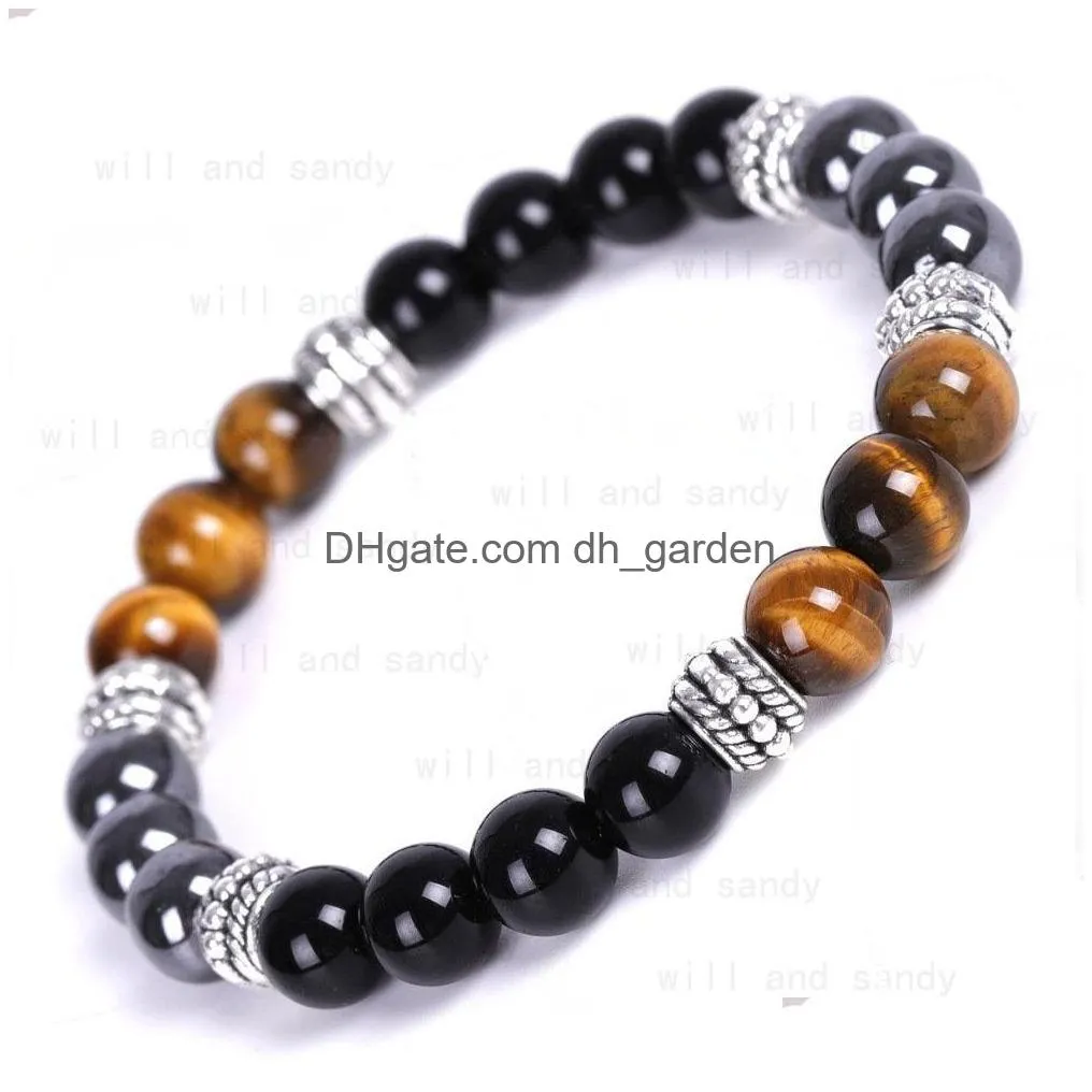 colorful teal tiger eye beaded strand bracelet hematite natural stone bracelets wristband for men women fashion jewelry