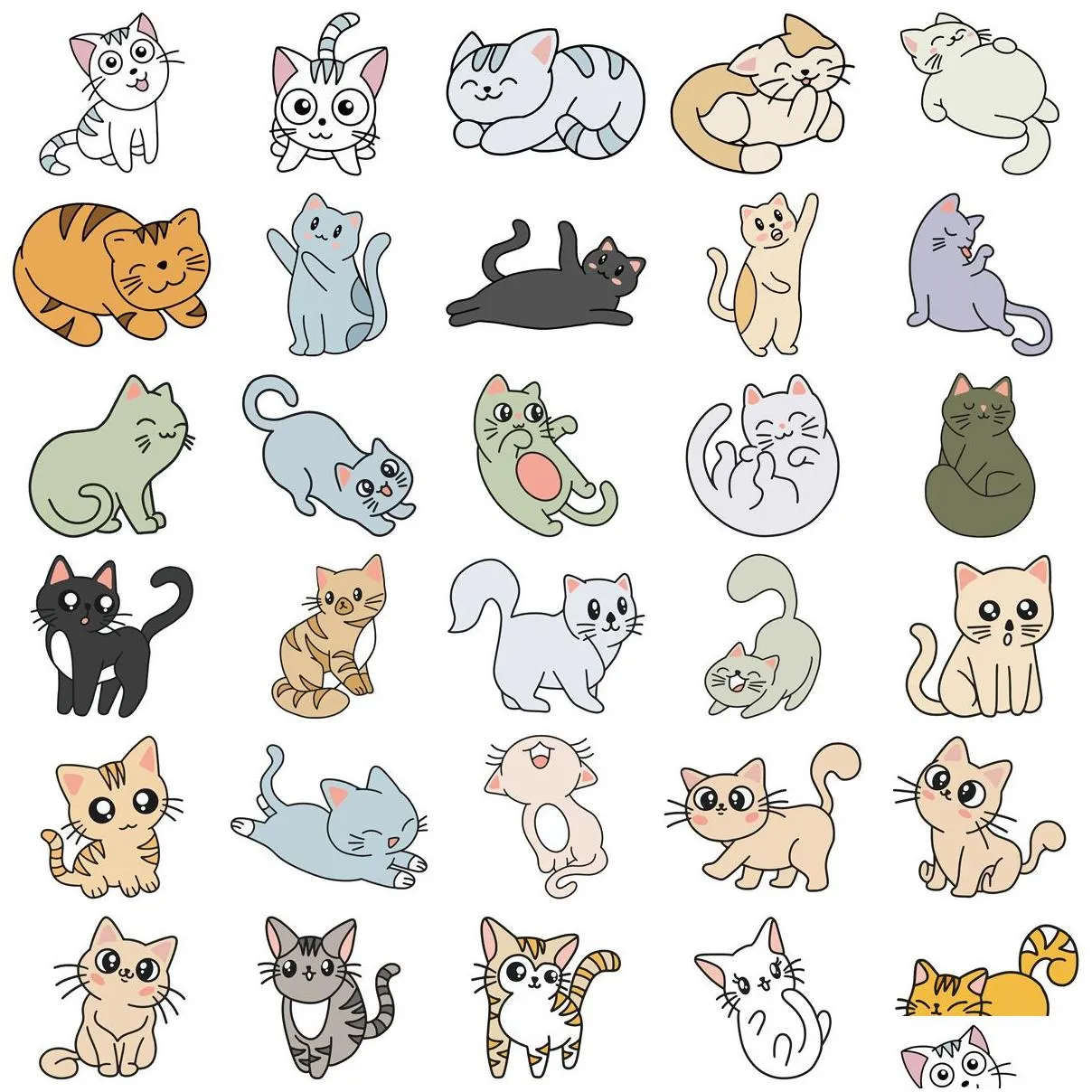 pack of 60pcs wholesale cartoon cute cat stickers waterproof sticker for luggage laptop skateboard notebook water bottle car decals kids gifts