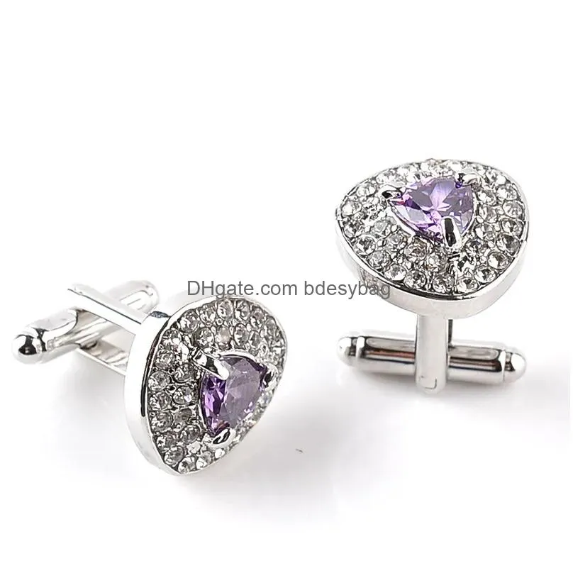 black purple formal business shirt zircon diamond cuff links wedding party cufflinks button fashion jewelry will and sandy