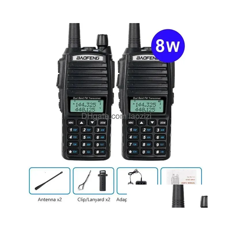 walkie talkie 2pcs baofeng uv 82 8w phone app wireless programming copy ham radio dual ptt radios upgrade uv 5r for hunting 231206