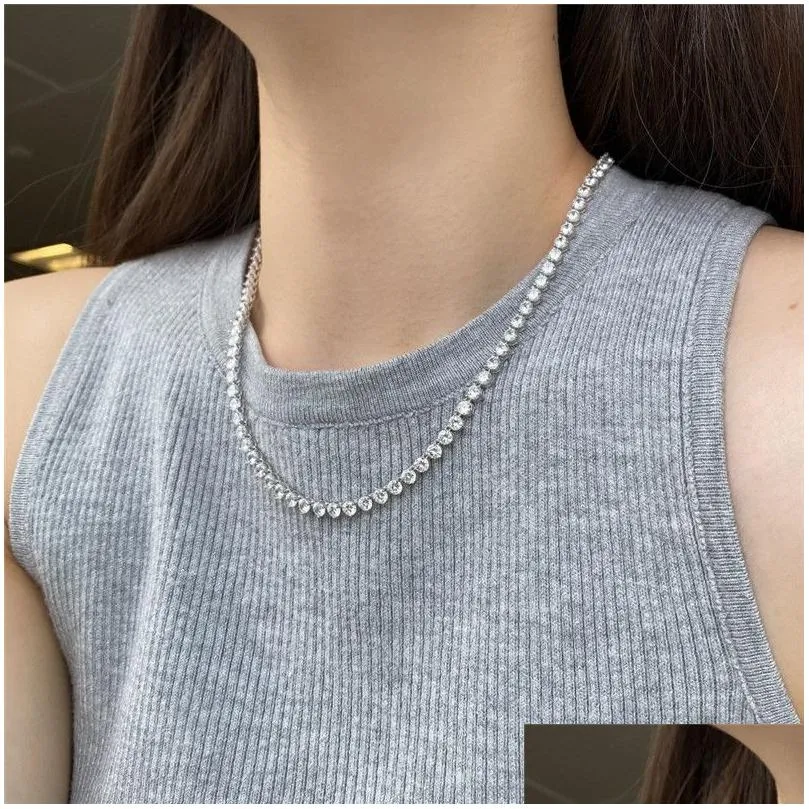 Tennis Graduated 4Mm Necklace Designer For Woman S925 Sterling Sier Round Diamond Necklaces White 5A Cubic Zirconia Chokers Chain L Dhnxj