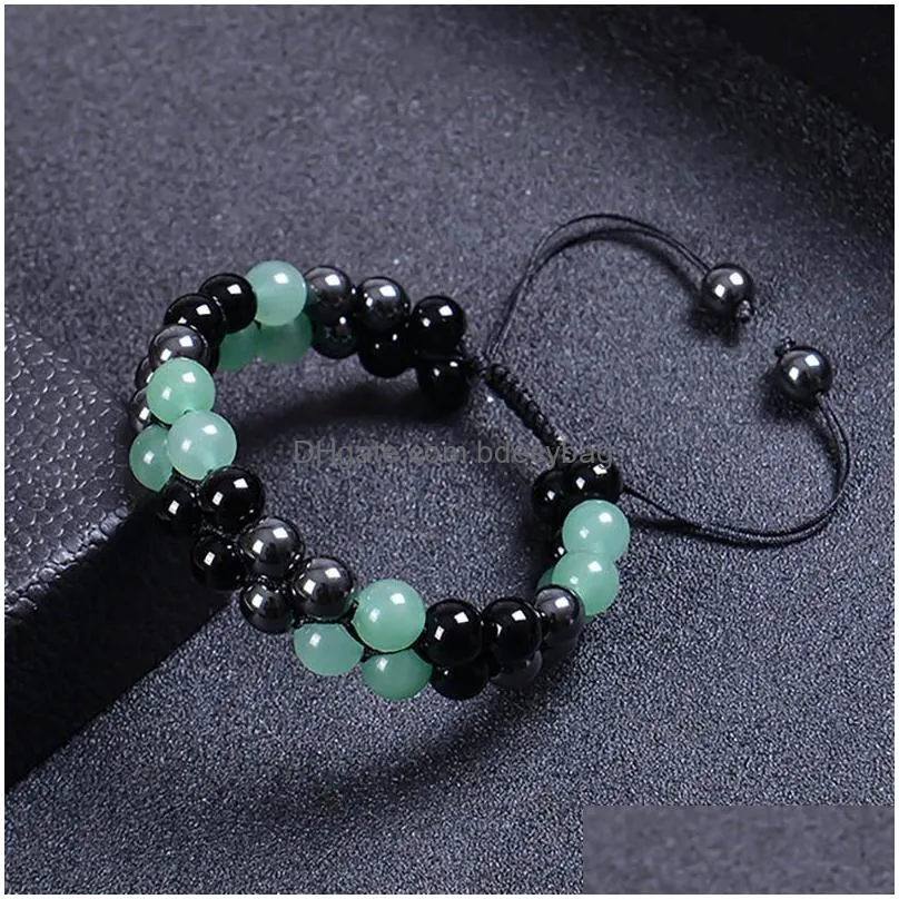 6mm 8mm green aventurine hematite obsidian double layer hand braided bracelet natural stone crystal couple adjustable bracelet