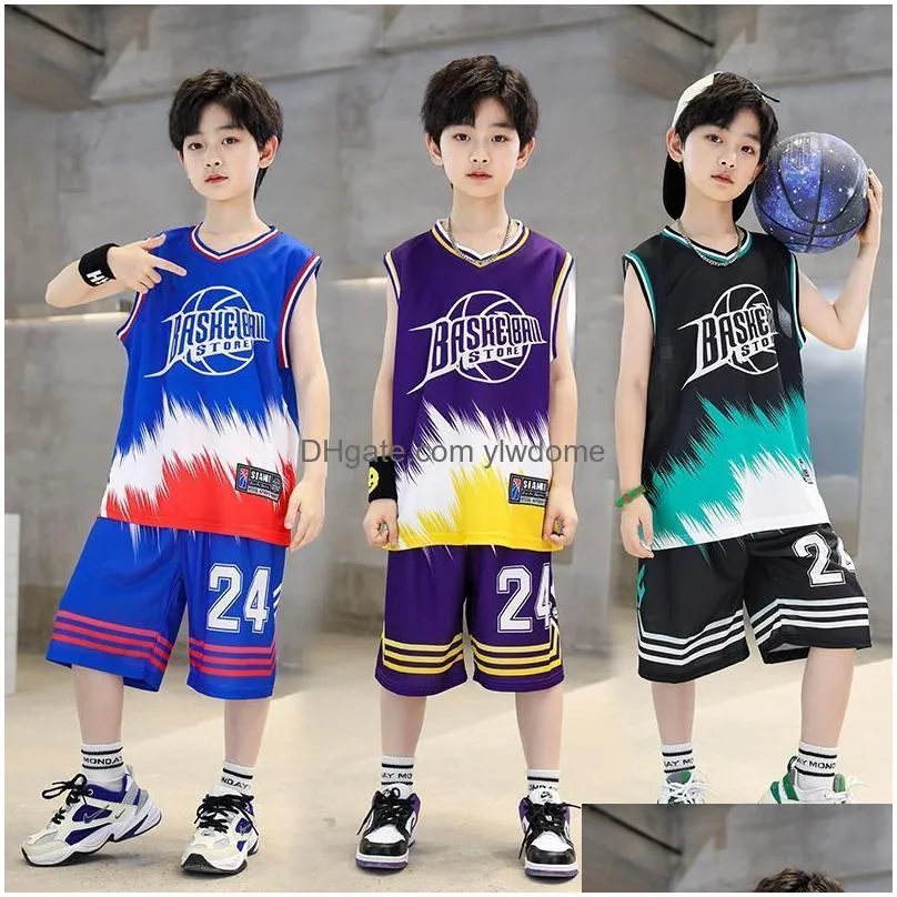 jerseys boys summer quickdry basketball sports suits 414 years sleeveless vsetshort pants 2pcs sets kids outfits clothing 230613
