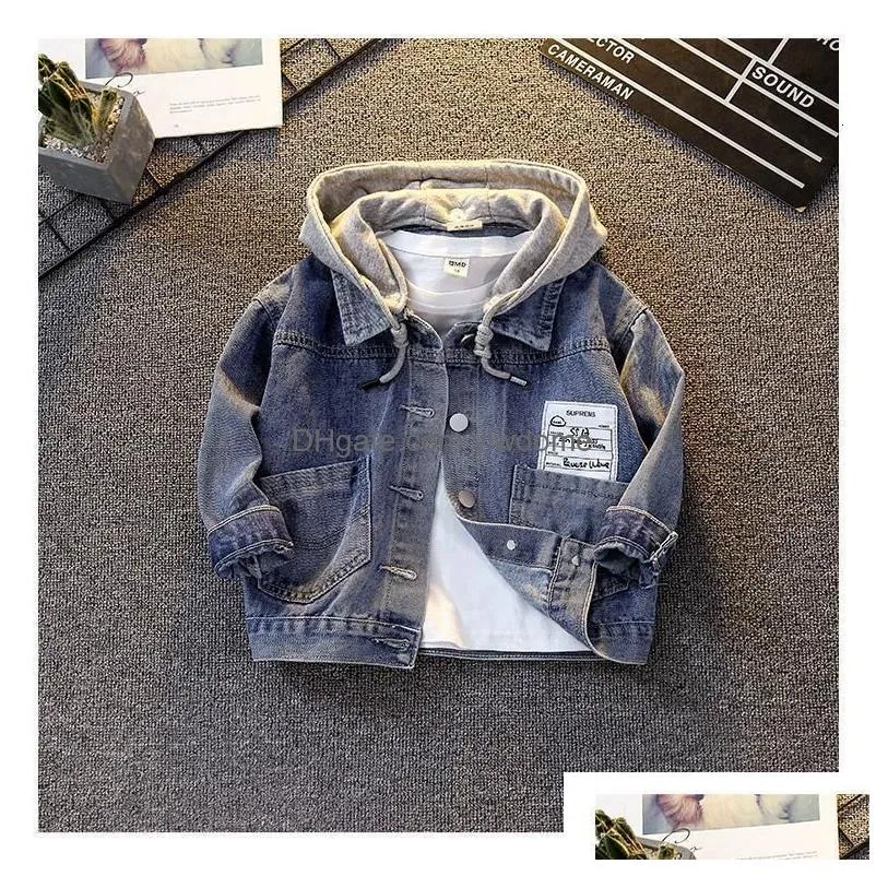 jackets spring and autumn childrens denim hooded coat 2023 fashion kids jacket for boys top baby jeans 230613