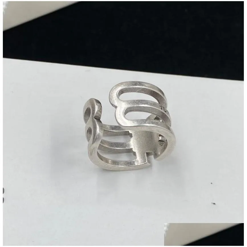 hip hop designer letter pattern ring bague retro silver open rings couple for men women lady party wedding lovers gift engagement