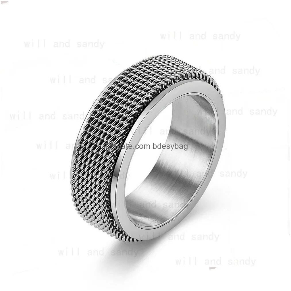 gold mesh ring band stainless steel rotary decompression rings for men women hiphop fashion fine jewelry