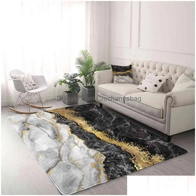 blessliving luxury area rug for living room gold glitter marble center rug black grey modern bedroom carpet 122x183cm drop ship 211204