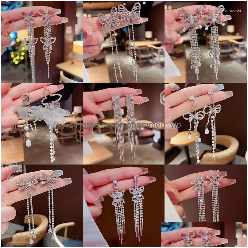 dangle earrings exquisite rhinestone tassel wedding long drop earring for women luxury geometric crystal butterfly pendant jewelry