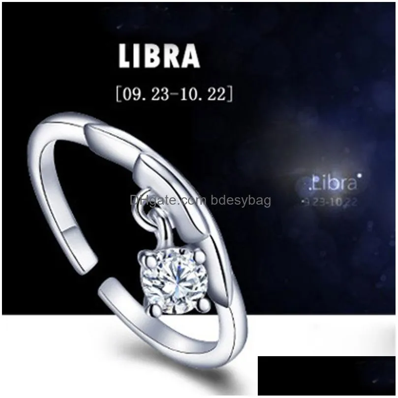 horoscope sign ring female opening cz rings 12 retro couple twelve signs fashion jewelry for women gift drop ship