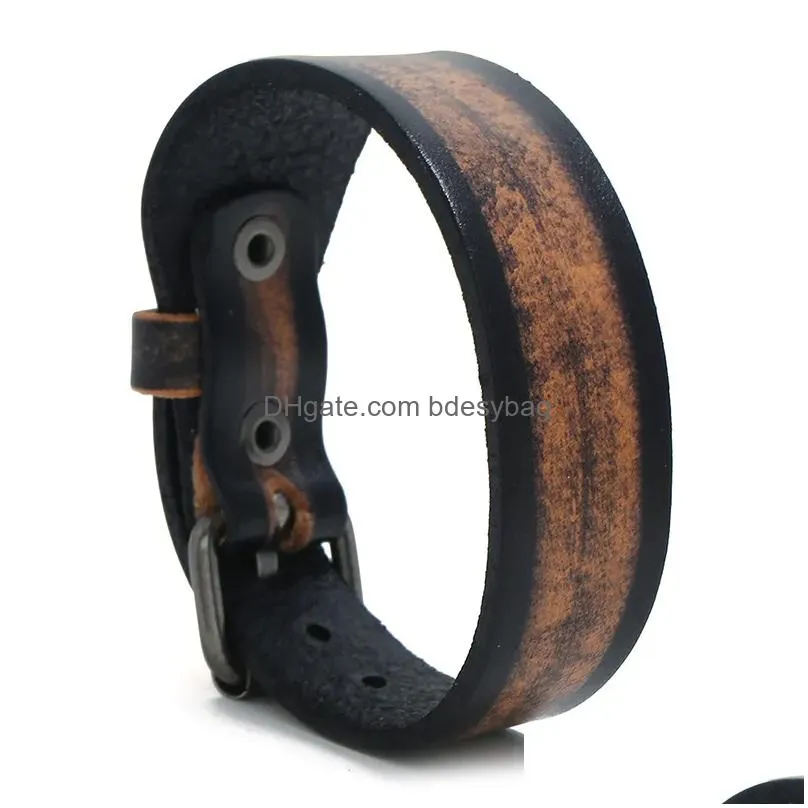 ancient old pin buckle belt leather bangle cuff wide adjustable bracelet wristand for men women fashion jewelry