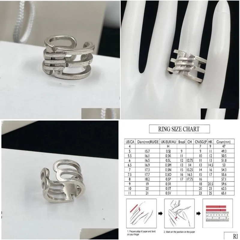 hip hop designer letter pattern ring bague retro silver open rings couple for men women lady party wedding lovers gift engagement