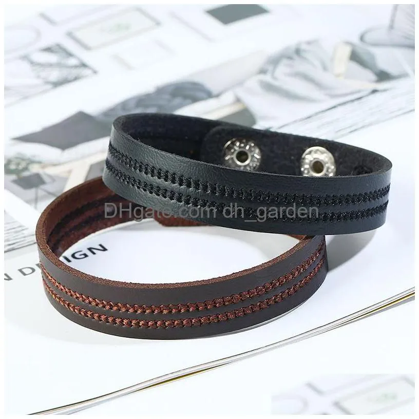 simpel embroider sewing charm bracelet black brown leather bracelets women men wristband bangle cuff fashion jewelry will and sandy