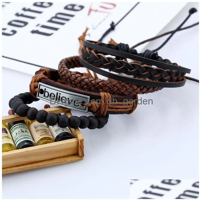 update believe bracelet adjustable weave charm braid leather multilayer bracelets wristband banle cuff women mens