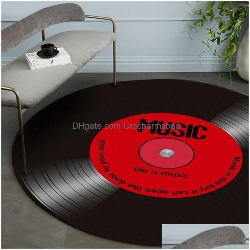 music vinyl record printed round carpet soft carpets for living room anti-slip rug chair floor mat for home decor kids room 210301