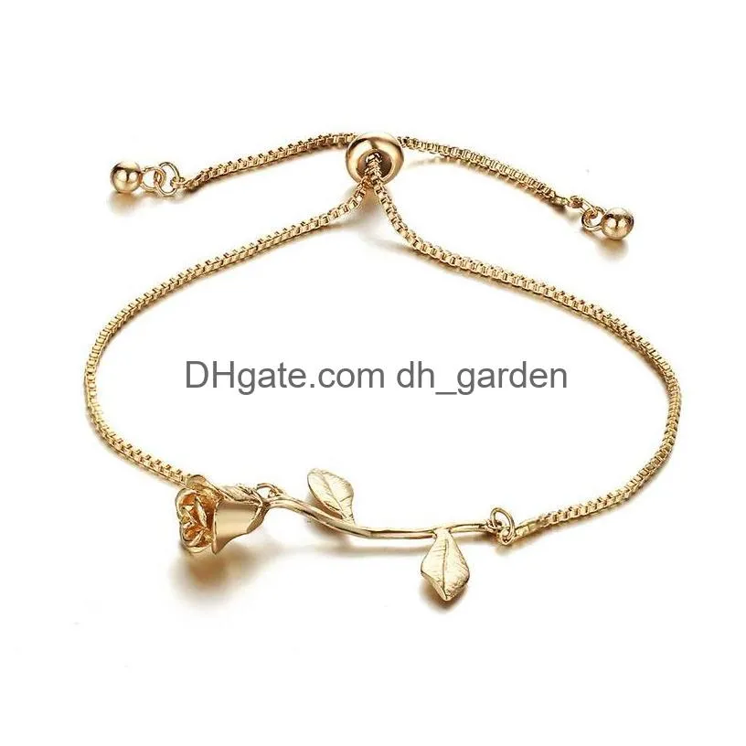 flower rose pull string adjustable bracelet gold chains women bracelets fashion jewelry gift will and sandy