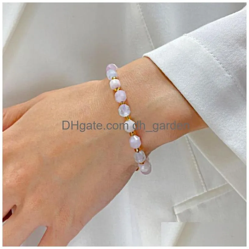 women morganite beaded bracelet natural gemstone adjustable bracelets stainless steel chain fashion jewelry gift