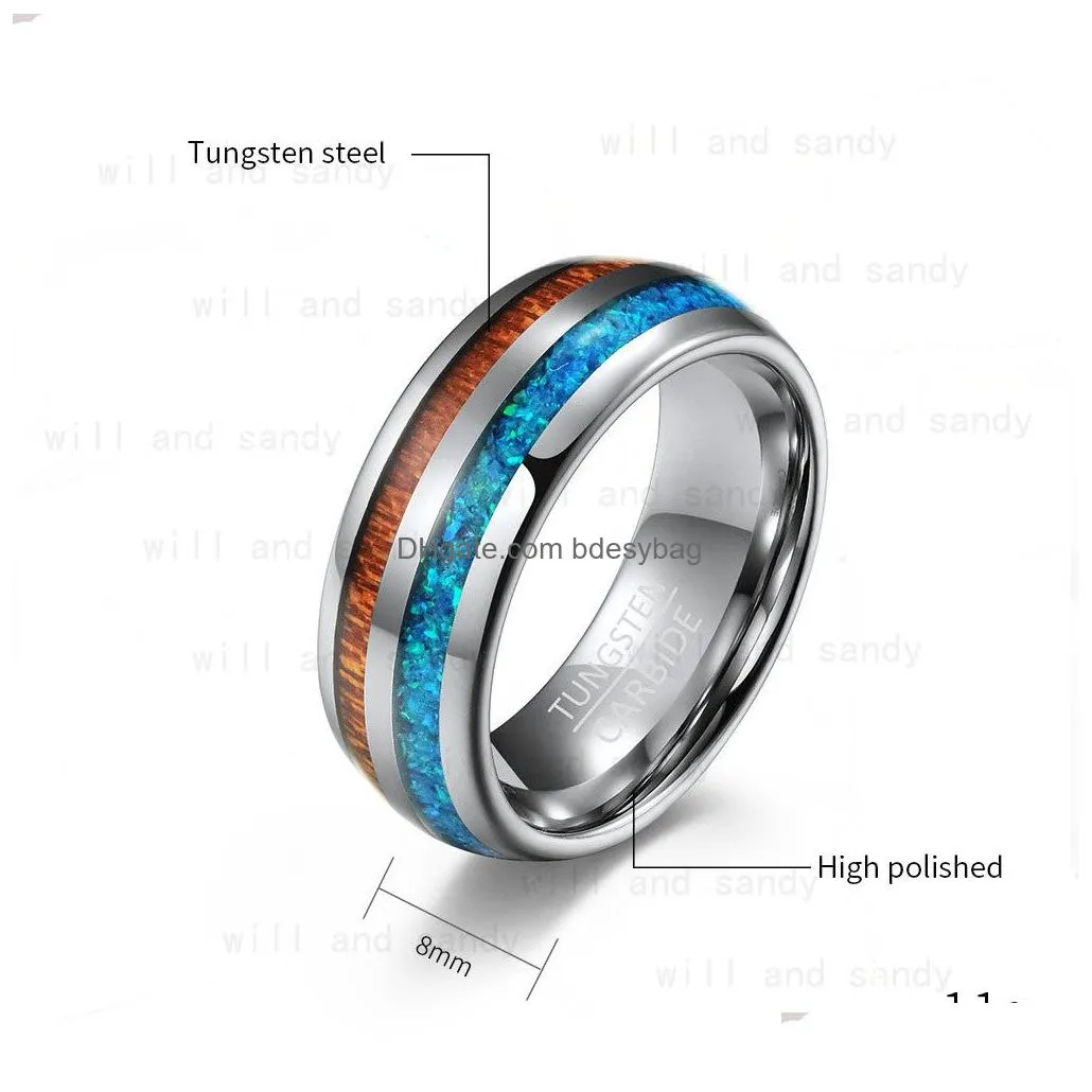 stripes tungsten steel wood ring band opal shell rings for men women hip hop fashion fine jewelry will and sandy