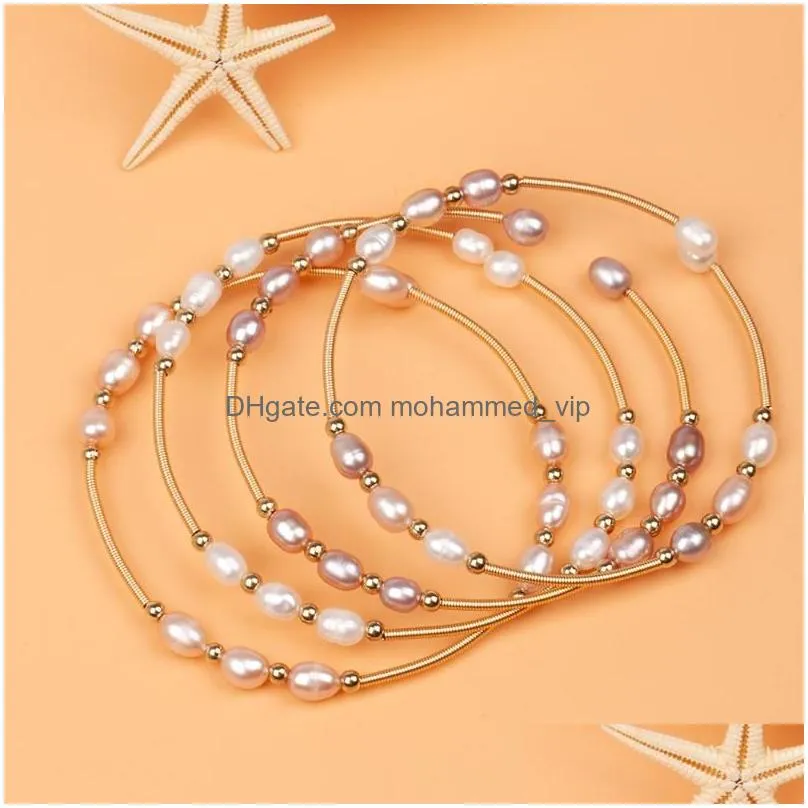 charm bracelets natural freshwater pearls gold plated bangle for women party gift jewelry rice abg119charm