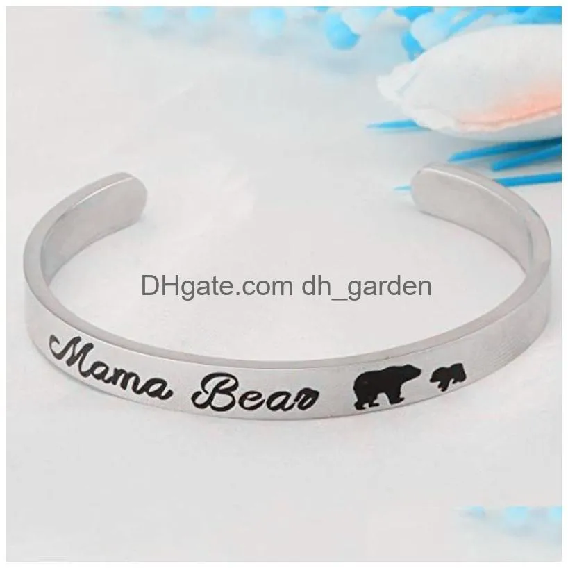 letter mama bear bracelet stainless steel animal bears cub bracelet wristband bangle cuff for women fashion jewelry mothers day gift will and