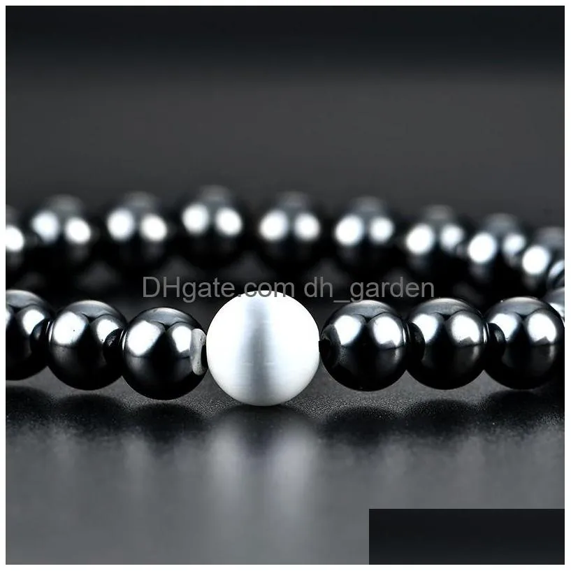 magnetic hematite bracelet point white stone beaded strands wristband bangle cuff for women mens powerfashion jewelry will and sandy