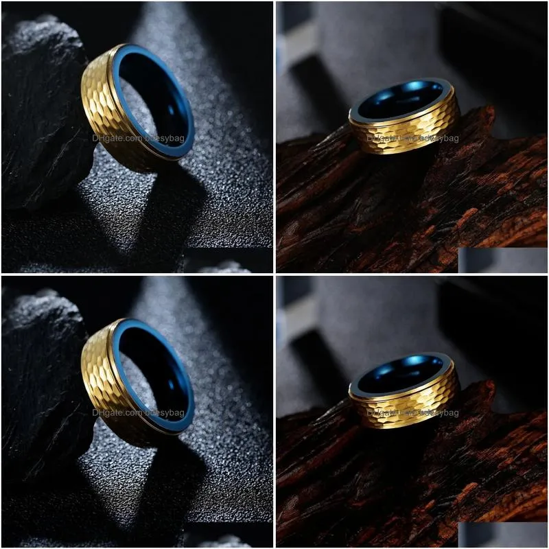bumps blue gold two-tone tungsten steel ring band finger men rough hip hop punk carbide rings fashion jewelry gift will and sandy