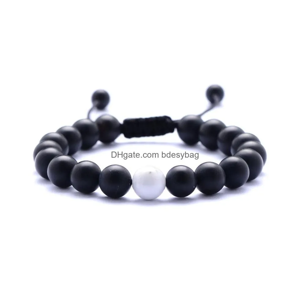 natural stone white turquoise lava howlite beaded men elastic bracelet 8mm frosted hand adjustable beaded bracelet
