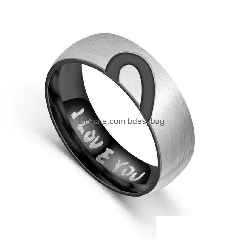 stainless steel i love you ring band diamond half heart couple rings engagement wedding women mens fashion jewelry will and sandy drop