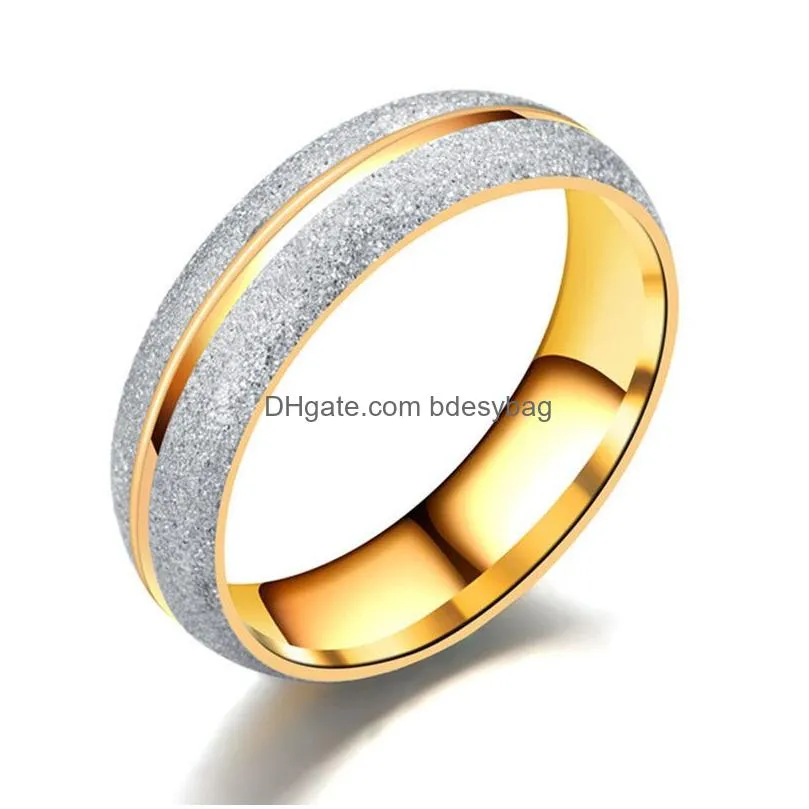 dull polish stainless steel rings band gold diamond crystal couple wedding ring hip hop jewelry women drop ship