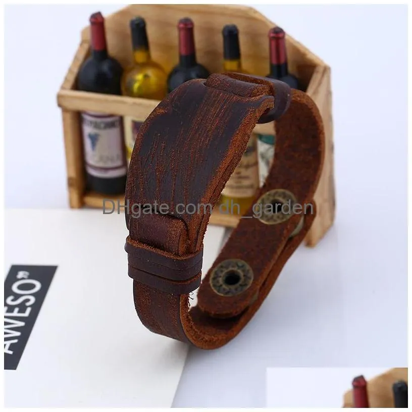 watch shape leather bangle cuff button adjustable bracelet wristand for men women fashion jewelry