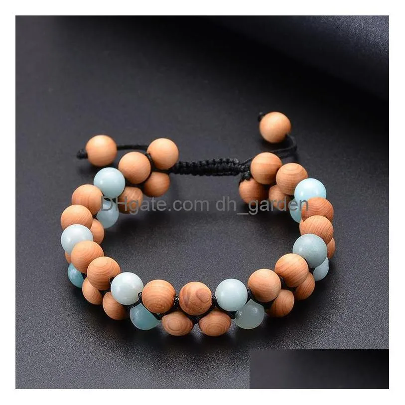 vintage amazonite wooden beads double row bracelet stone braided adjustable bracelets bangle cuff women men fashion jewelry will and