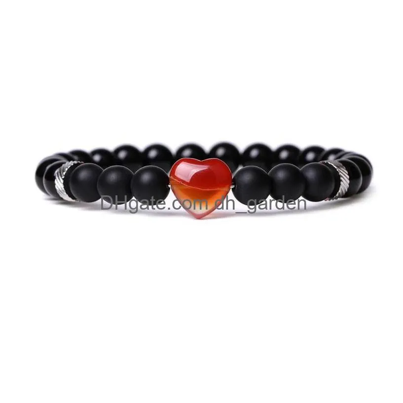 natural stone love heart charm bracelet gemstone beaded bracelets for men women fashion jewelry gift