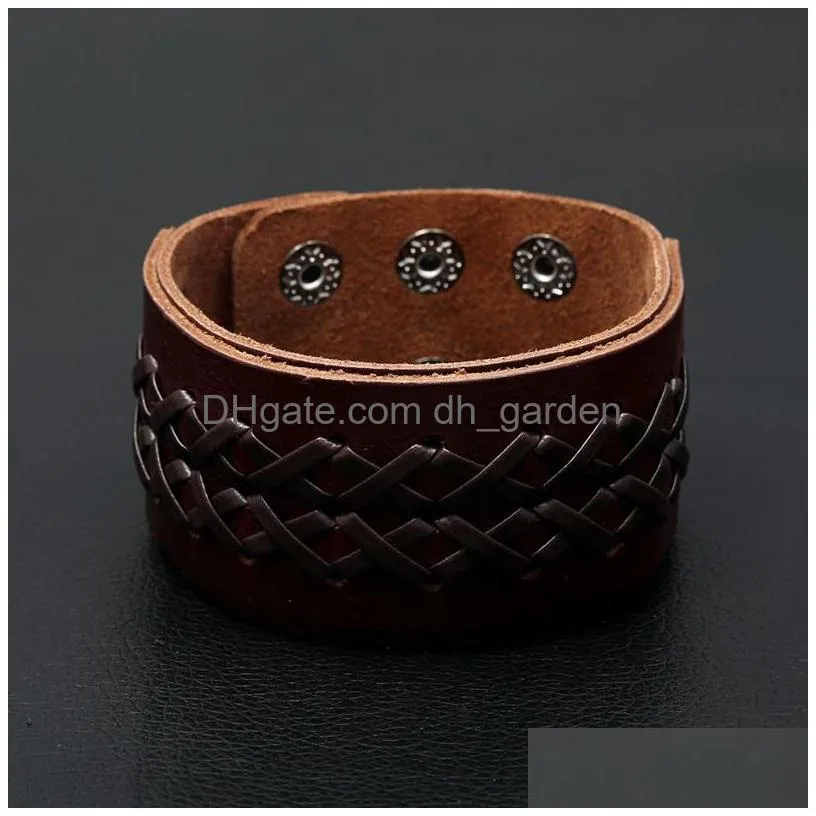 weave lace bandage diamond leather bangle cuff multilayer wrap button adjustable bracelet wristand for men women fashion jewelry