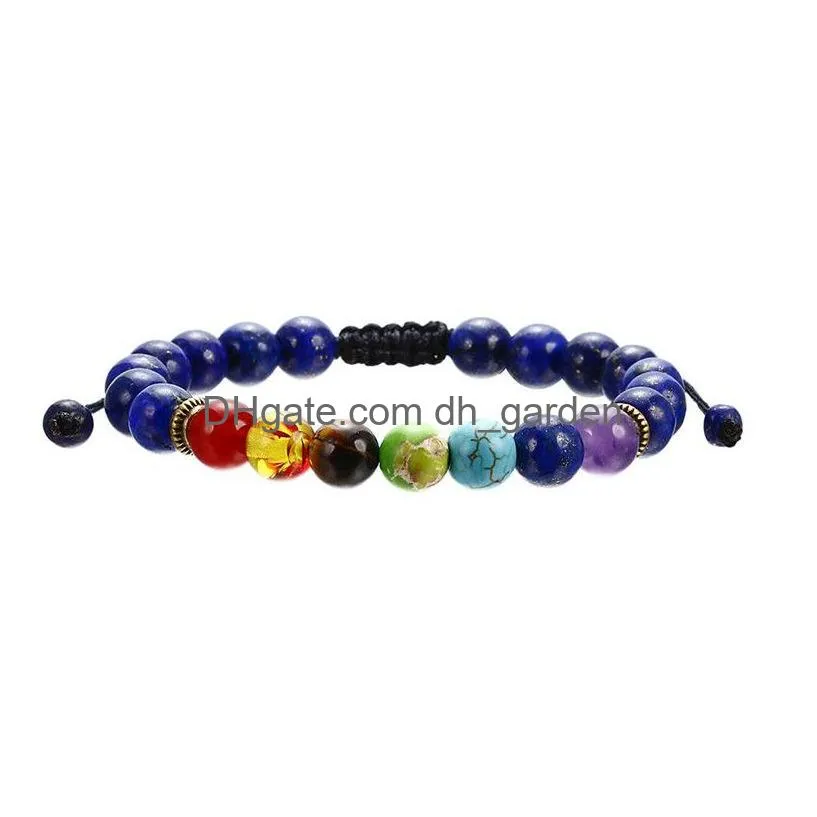 7 chakra natural stone yoga strands bracelet turquoise agate healing balance reiki beads bracelets women men fashion jewelry