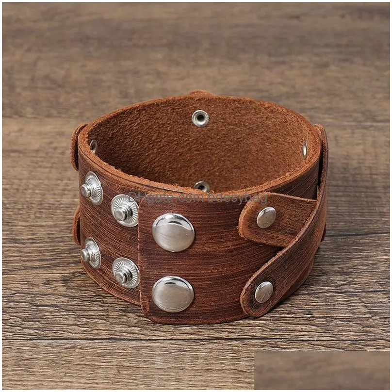 cross bangle cuff wide leather button adjustable bracelet wristand for men women fashion jewelry