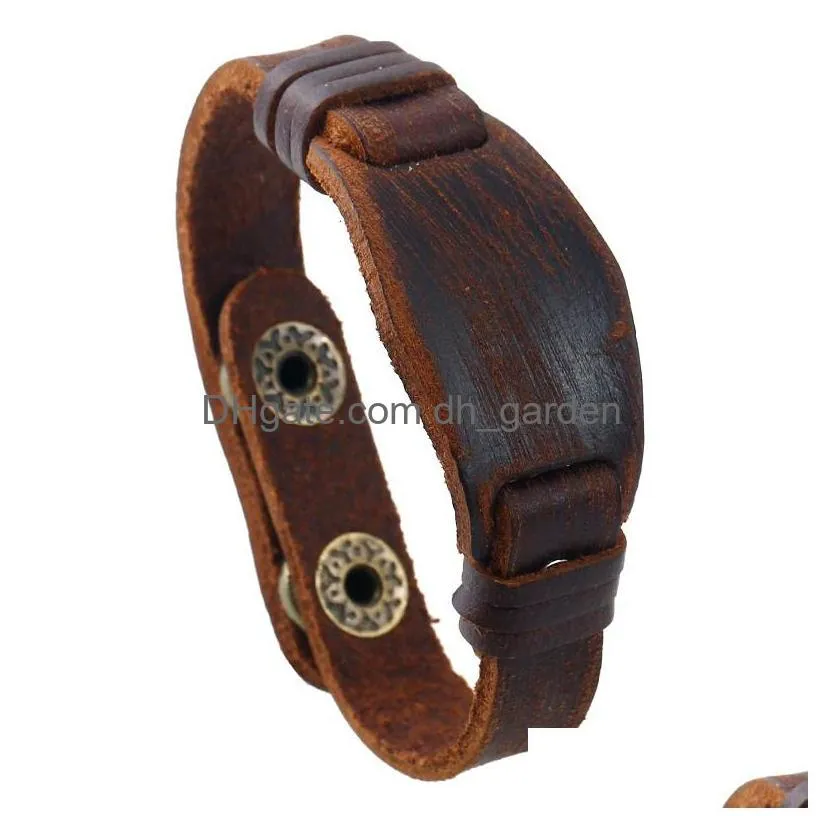 watch shape leather bangle cuff button adjustable bracelet wristand for men women fashion jewelry