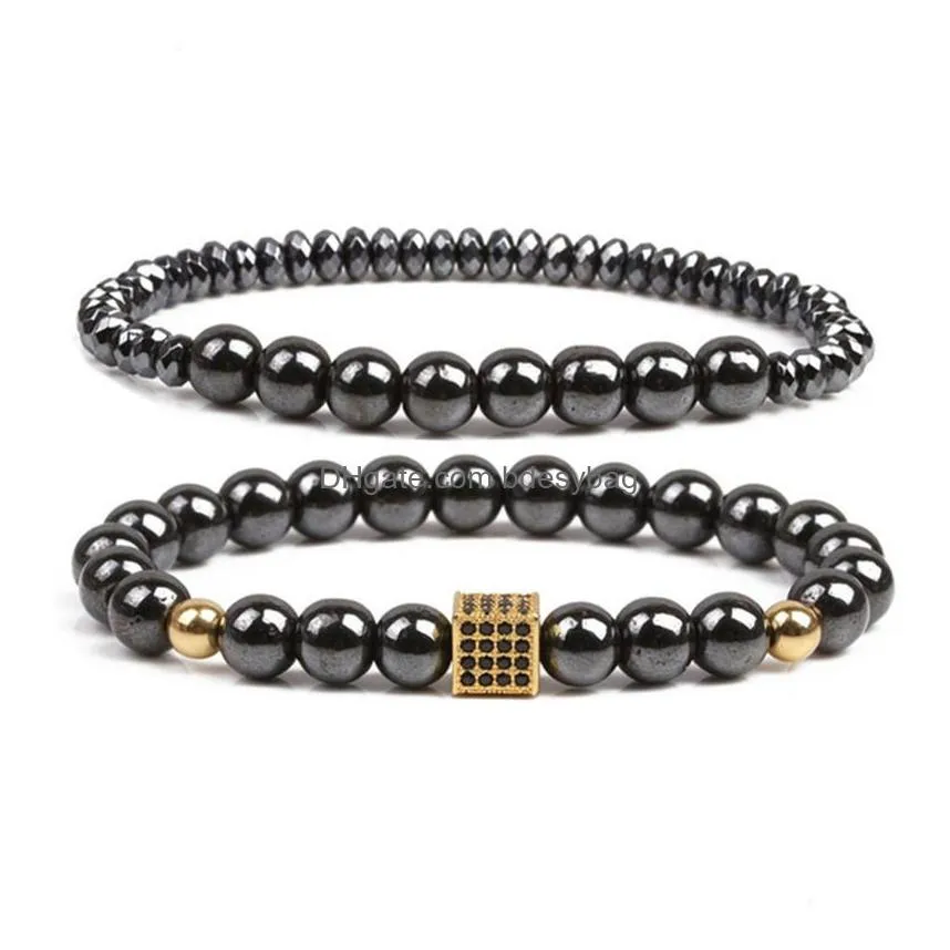 black diamond zircon box magnet beads strands bracelet wristband cuff women men fashion jewelry